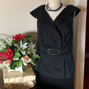 Sleeveless black Evening top with jewel Cinch